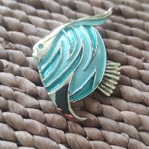 Elegant Gold and Aqua Fish Brooch